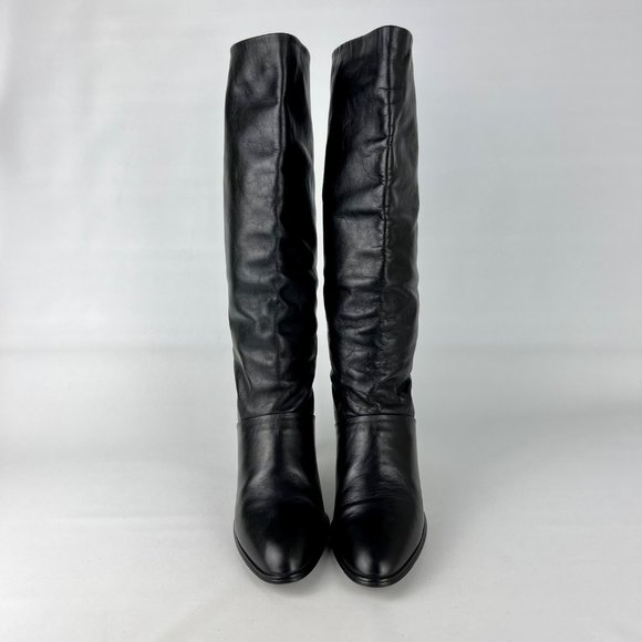 Joyce Vintage Womens Narrow Black Leather Tall Heeled Boots Vtg 80s size 7N - Picture 2 of 16